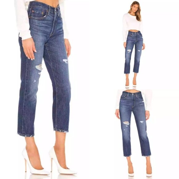 Levi's Premium 501 Distressed Crop High Waisted Button Fly Jeans Women’s Size 26 - Picture 10 of 10